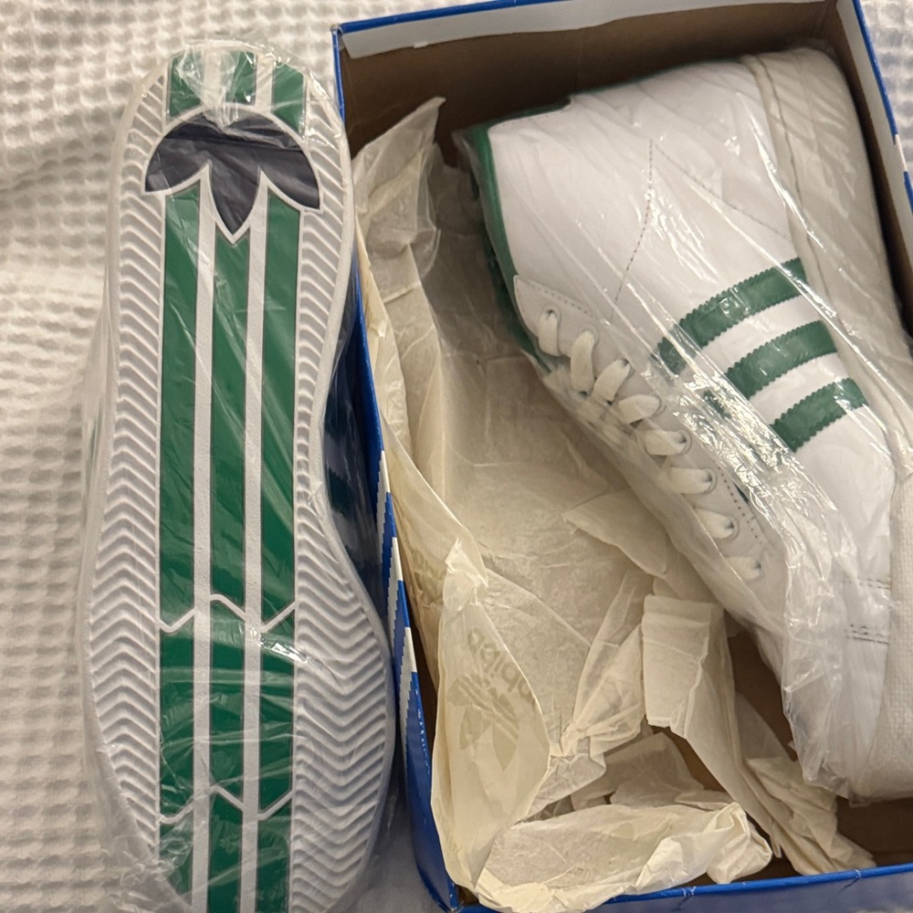 Adidas Men's White and Green High-Top Sneakers